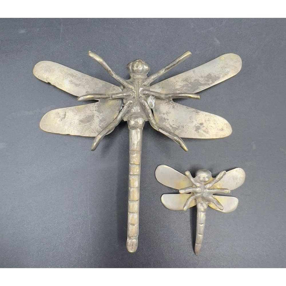 PEWTER DRAGONFLY Figurine with Baby Paperweight Garden Friends Silver ~ Set Of 2 - Picture 3 of 5